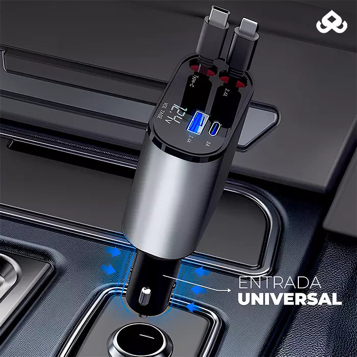 Carregador Automotivo Turbo 4 em 1 com Cabos Retráteis 120W - ChargePro™