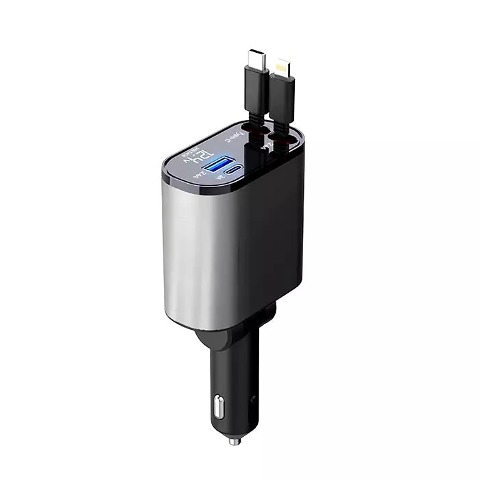 Carregador Automotivo Turbo 4 em 1 com Cabos Retráteis 120W - ChargePro™