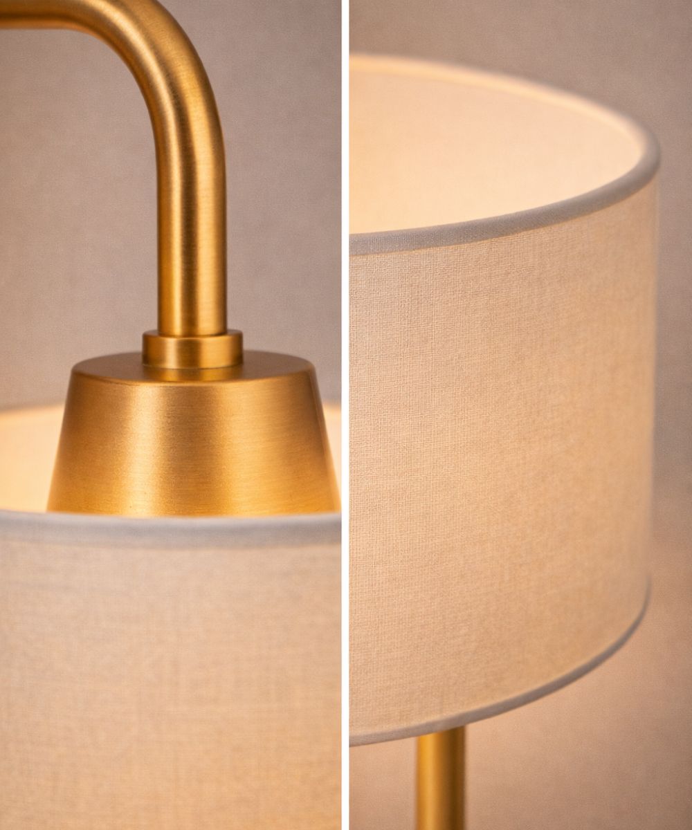 Kit 2 Abajures Oslo de Mesa Dourado Retrô Cúpula em Tecido
