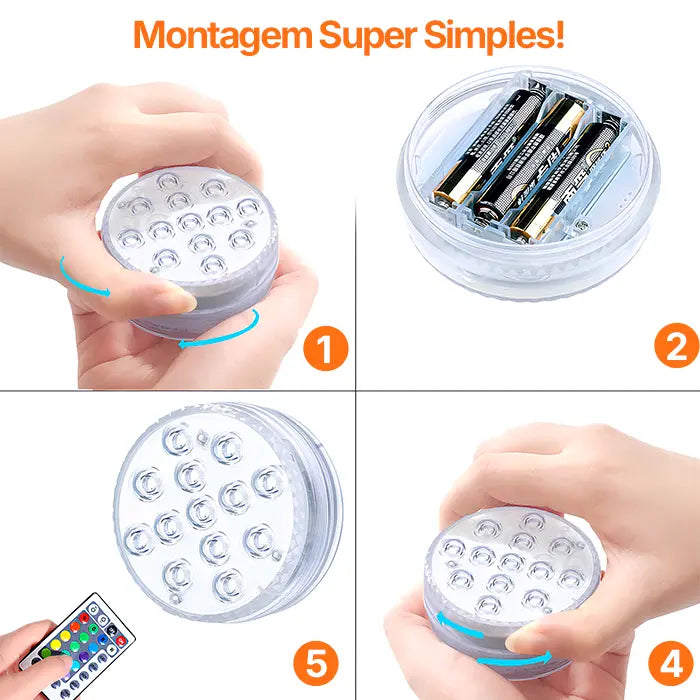 Kit de Luminárias para Piscina RGB 13 LEDS Sem Fios com Controle Remoto - AquaLed™