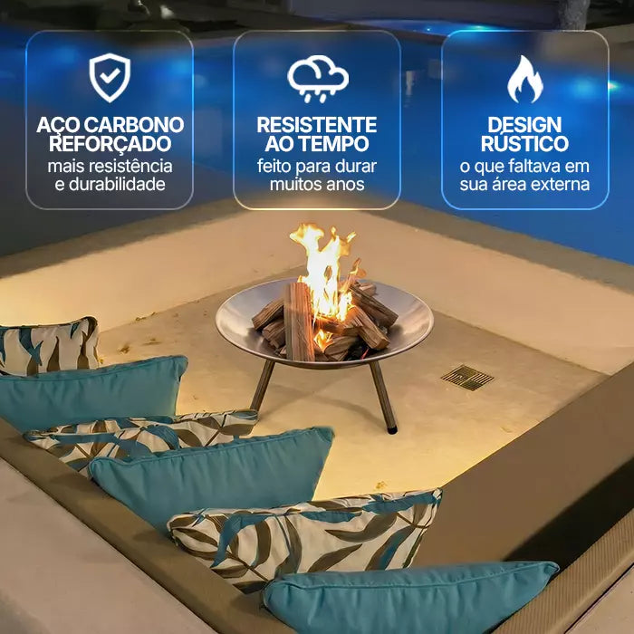 Tacho Rústico - Lareira Externa Portátil 55-70CM em Aço Carbono