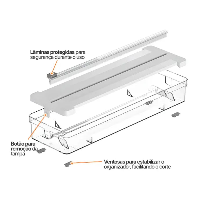 Porta Rolos Duplo e Organizador de Gavetas com Cortador - ClearOu™
