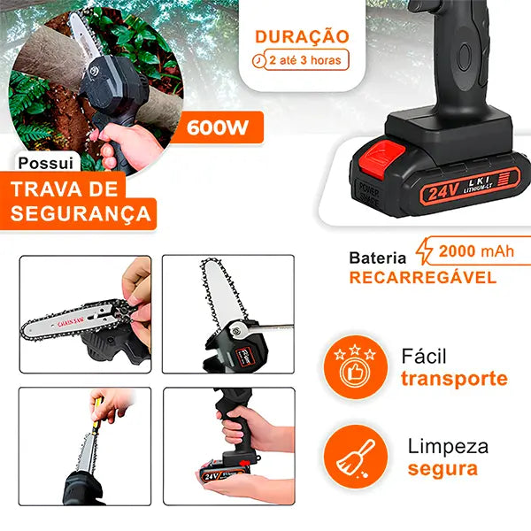 Motosserra Elétrica Portátil a Bateria + Ferramentas de Reparo de Brinde - Yuzzi®