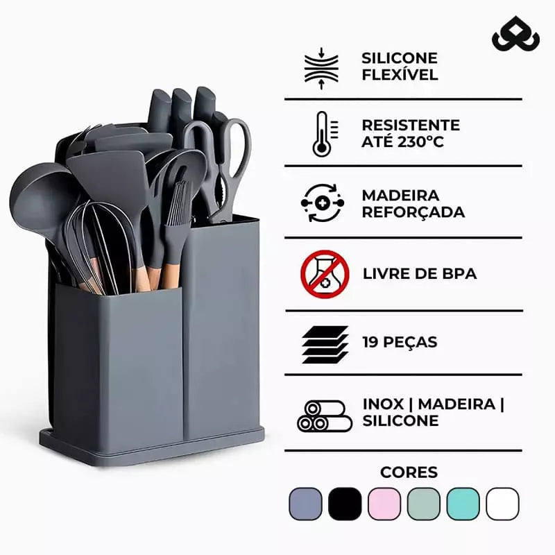 Kit de Utensílios de Luxo Completo para Cozinha com 19 Peças - DuCheff™