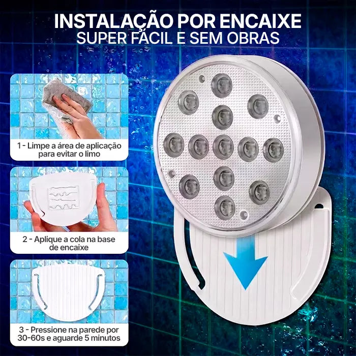 Kit de Luminárias Recarregável para Piscina RGB 13 LEDS Sem Fios com Controle Remoto