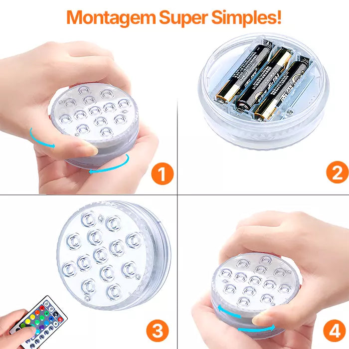Kit de Luminárias para Piscina RGB 13 LEDS Sem Fios com Controle Remoto - AquaLed™