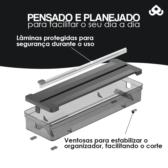 Porta Rolos Duplo e Organizador de Gavetas com Cortador - ClearOu™