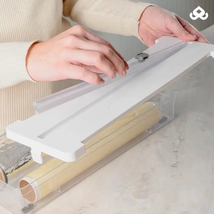 Porta Rolos Duplo e Organizador de Gavetas com Cortador - ClearOu™