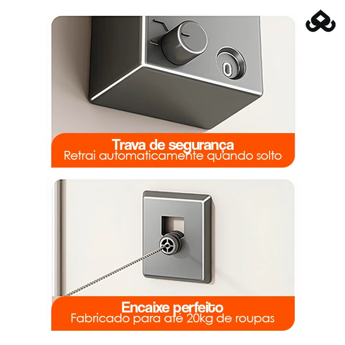 Varal Retrátil Invisível de Aço Inoxidável 4.2m - Varalux™