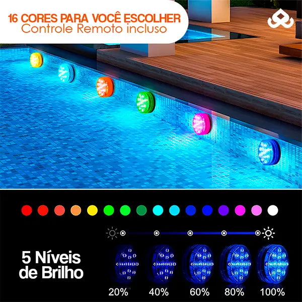 Kit de Luminárias para Piscina RGB Sem Fios com Controle Remoto - AquaLed™