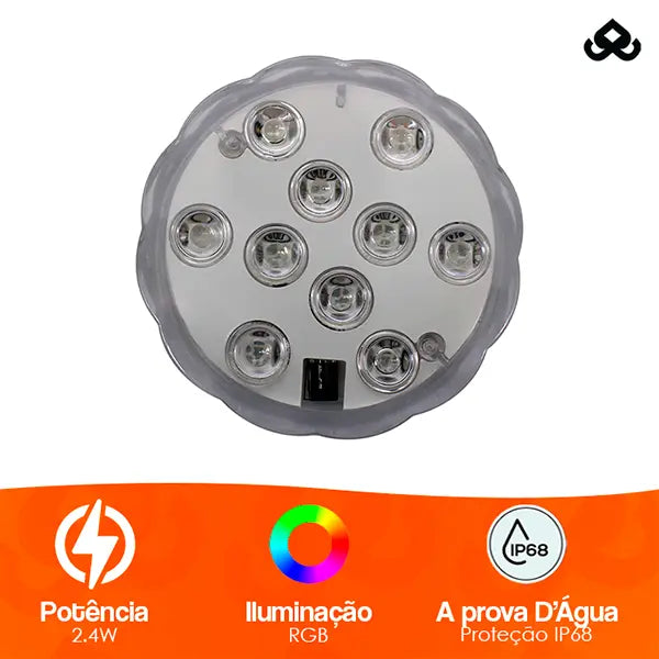 Kit de Luminárias para Piscina RGB Sem Fios com Controle Remoto - AquaLed™