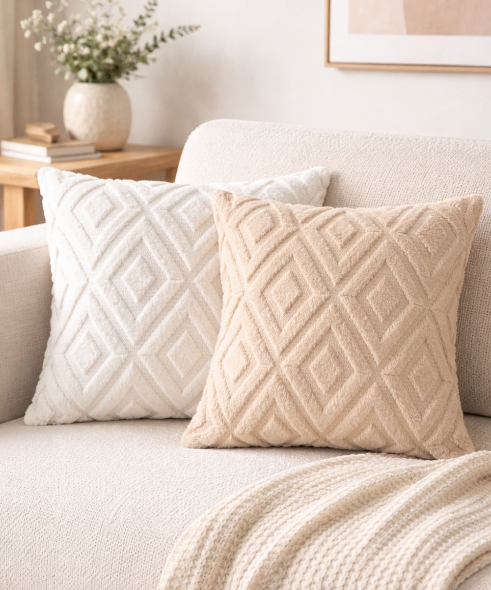 Capa de Almofada Boho Peluciada Geométrica 43x43cm