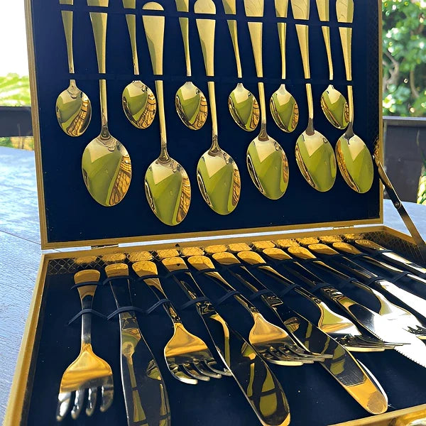 Jogo de Talheres 24 Peças Luxo com Maleta Aveludada Inox