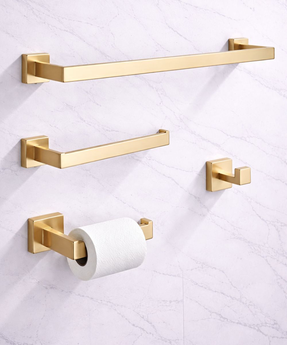 Kit de Acessórios Vallen para Banheiro Design Moderno Acabamento Dourado
