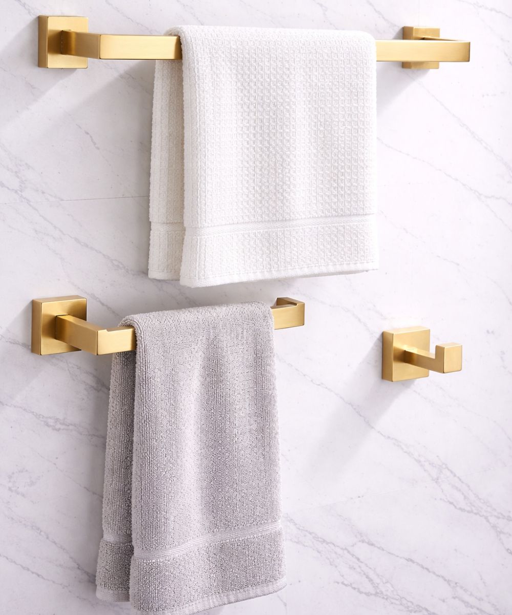 Kit de Acessórios Vallen para Banheiro Design Moderno Acabamento Dourado