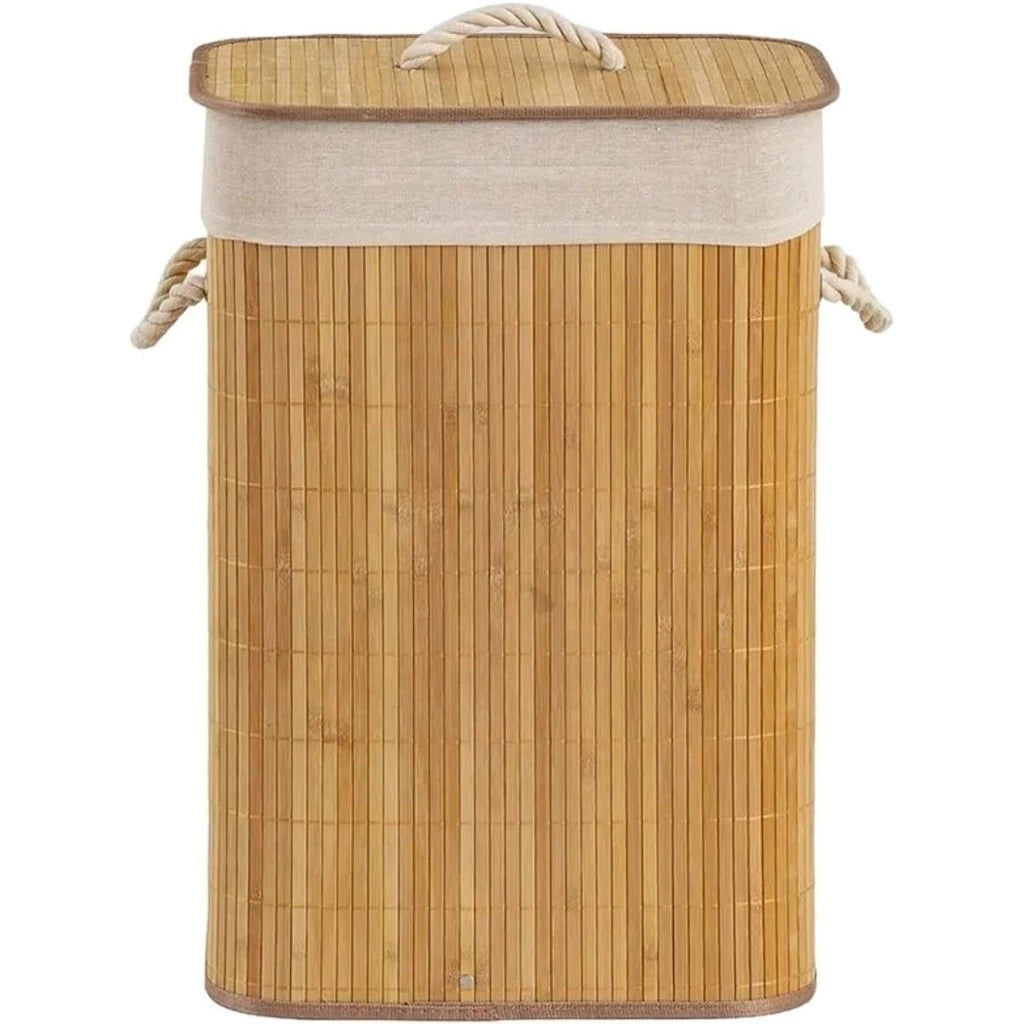 Cesto Organizador de Roupa em Bambu Trançado com Tampa e Forro 72L